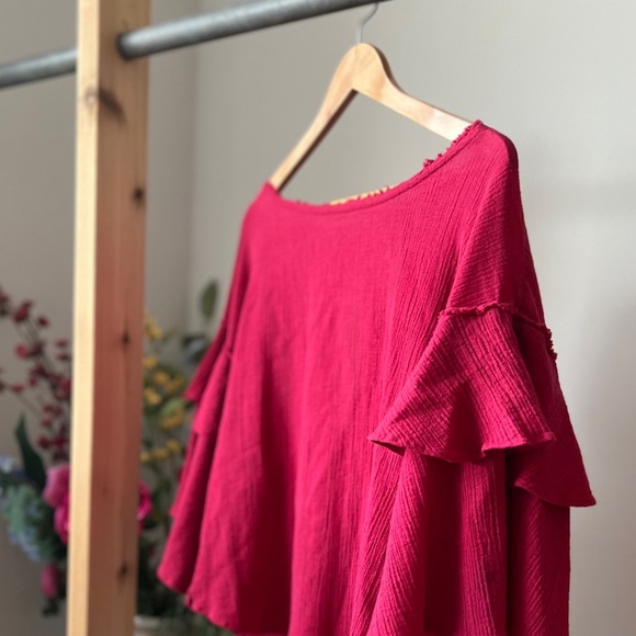 Free People S Deep Pink 3/4 Sleeve Top - Picture 2 of 6